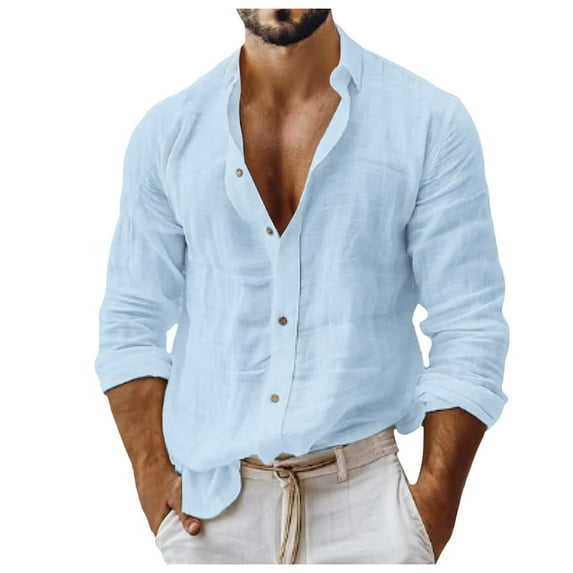 Men's Cotton Linen Business Casual Shirt - Solid Color, Slim Fit, Stand-Up Collar, S-XXXL - Suitable for Office & Daily Wear