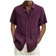 thumbnail image 1 of Men's Cotton Linen Button Down Shirt Short Sleeve Beach Shirt Summer Casual Solid Color Loose Fit Blouse, 1 of 5
