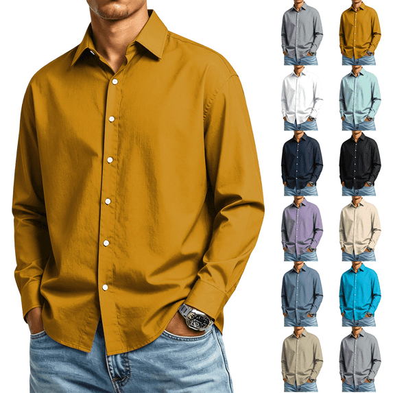 Men's Cotton Linen Button Down Shirts Long Sleeve Casual Summer Beach Shirts for Men
