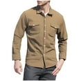 thumbnail image 1 of Men's Cotton Linen Button Up Shirt with Pockets Long Sleeve Tops Lapel Collar Solid Color Business Casual Blouses (3XL, Brown), 1 of 7