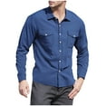 thumbnail image 1 of Men's Cotton Linen Button Up Shirt with Pockets Long Sleeve Tops Lapel Collar Solid Color Business Casual Blouses (3XL, Navy), 1 of 7