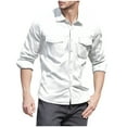 thumbnail image 1 of Men's Cotton Linen Button Up Shirt with Pockets Long Sleeve Tops Lapel Collar Solid Color Business Casual Blouses (XL, White), 1 of 7