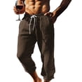 thumbnail image 1 of Men's Cotton Linen Capri Pants Casual Straight Leg Beach Cropped Pant Elastic Waist Summer Lightweight Drawstring Lounge Capris with Pocket, 1 of 5