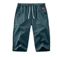 thumbnail image 1 of Men's Cotton Linen Capri Pants, Lightweight Baggy 3/4 Shorts Drawstring Elastic Waist Beach Yoga Pants with Pockets Size M-5XL Green, 1 of 9