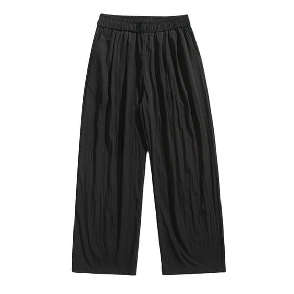 ZQUUVOU Men's Cotton Linen Causal Pants Loose Solid Color Casual Wide Leg Pants Black