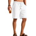thumbnail image 1 of Men's Cotton Linen Drawstring Elastic Waist Knee Length Shorts Bleached White L, 1 of 10