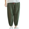 thumbnail image 1 of Men's Cotton Linen Harem Pants Drawstring Casual Cropped Trousers Lightweight Loose Beach Yoga Pants with Pockets Size M-5XL Army Green, 1 of 5