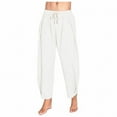 thumbnail image 1 of Men's Cotton Linen Harem Pants Drawstring Casual Cropped Trousers Lightweight Loose Beach Yoga Pants with Pockets, 1 of 5