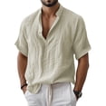 thumbnail image 1 of Men's Cotton Linen Henley Shirt 2026 Short Sleeve Button Down Shirts Solid Casual Summer Beach T-Shirts Complexion 5XL, 1 of 6