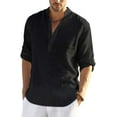 thumbnail image 1 of Men's Cotton Linen Henley Shirt Long Sleeve Hippie Casual Beach T Shirts, 1 of 4