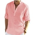 thumbnail image 1 of Men's Cotton Linen Henley Shirt Long Sleeve Hippie Casual Beach T Shirts, 1 of 4