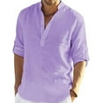 thumbnail image 1 of Men's Cotton Linen Henley Shirt Long Sleeve Hippie Casual Beach T Shirts, 1 of 4