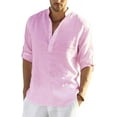 thumbnail image 1 of Men's Cotton Linen Henley Shirt Long Sleeve Hippie Casual Beach T Shirts, 1 of 5