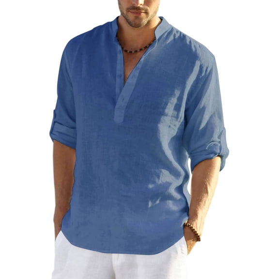 Men's Cotton Linen Henley Shirt Long Sleeve Hippie Casual Beach T Shirts