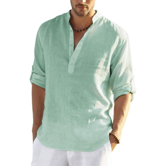 Men's Cotton Linen Henley Shirt Long Sleeve Hippie Casual Beach T Shirts