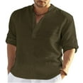 thumbnail image 1 of Men's Cotton Linen Henley Shirt Long Sleeve Hippie Casual Beach T Shirts, 1 of 4