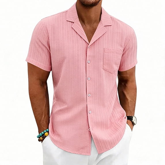 Men's Cotton Linen Henley Shirt Short Sleeve Mandarin Collar 2 Button Placket Regular Fit Casual Summer Beach Tops for Daily Vacation Wear,S
