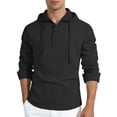 thumbnail image 1 of Men's Cotton Linen Hooded Henley Shirt, Casual Loose Fit Adjustable Drawstring Long Sleeve Tops for Men, Spring Fall Daily Wear Shirts S-3XL, 1 of 8