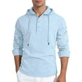 thumbnail image 1 of Men's Cotton Linen Hooded Henley Shirt, Casual Loose Fit Adjustable Drawstring Long Sleeve Tops for Men, Spring Fall Daily Wear Shirts S-3XL, 1 of 8