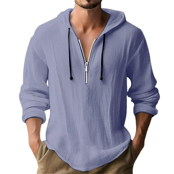 Men's Cotton Linen Hoodies Long Sleeve Zip Up Sweatshirt Casual Lightweight Beach Cardigan Relaxed Fit Summer Fall Pullover