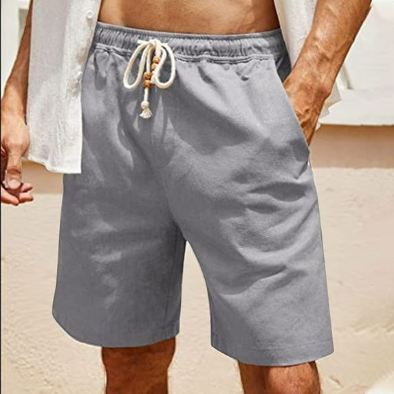 Men's Cotton Linen Lightweight Drawstring Shorts Elastic Waist Straight Loose Shorts Casual Daily Workout Gym Shorts with Pockets
