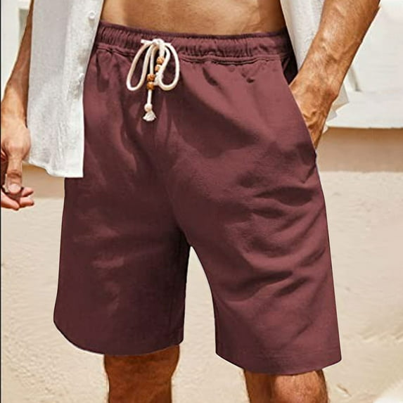 Men's Cotton Linen Lightweight Drawstring Shorts Elastic Waist Straight Loose Shorts Casual Daily Workout Gym Shorts with Pockets