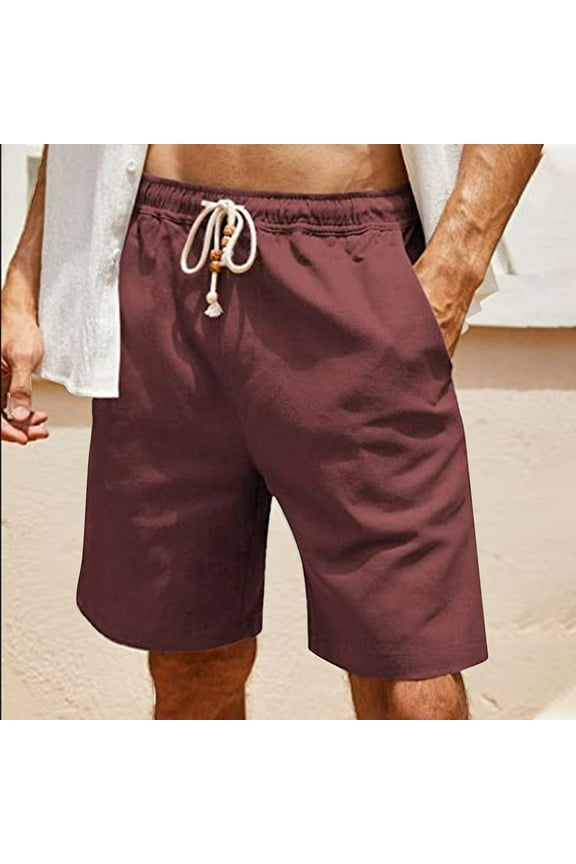 Men's Cotton Linen Lightweight Drawstring Shorts Elastic Waist Straight Loose Shorts Casual Daily Workout Gym Shorts with Pockets