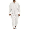 thumbnail image 1 of Men's Cotton Linen Lounge Sets Long Sleeve Casual Button Down Shirt 2 Piece Athletic Jogging Outfits with Pockets, 1 of 5