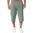 thumbnail image 1 of Men's Cotton Linen Pants 3/4 Quarter Waistband Loose Pant Casual Solid Color Drawstring Cropped Pants with Pockets, 1 of 6