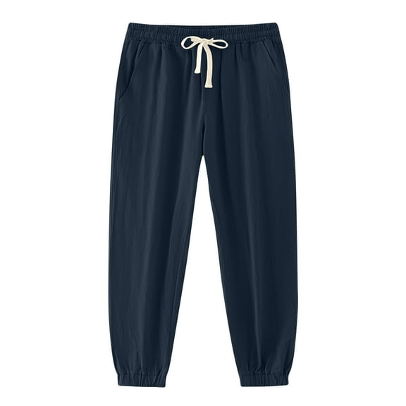 Men's Cotton Linen Pants Casual Harem Pants Elastic Waist Plain Baggy Beach Boho Yoga Trousers with Pockets 2025