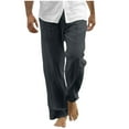 thumbnail image 1 of Men's Cotton Linen Pants Casual Loose Lightweight Thin Trousers Solid Color Elastic Waist Drawstring Daily Pocket Pants Dark Gray XXL, 1 of 6