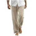 thumbnail image 1 of Men's Cotton Linen Pants Casual Loose Lightweight Thin Trousers Solid Color Elastic Waist Drawstring Daily Pocket Pants Khaki XL, 1 of 6