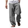 thumbnail image 1 of ZQUUVOU Men's Cotton Linen Pants Drawstring Multi Pocket Solid Trousers Relaxation Length Pants Gray, 1 of 4
