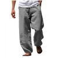 ZQUUVOU Men's Cotton Linen Pants Drawstring Multi Pocket Solid Trousers Relaxation Length Pants Gray