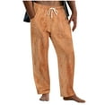 thumbnail image 1 of Men's Cotton Linen Pants Elastic Waist Drawstring Casual Trouser Lightweight Straight-Legs Loose Beach Yoga Pants, 1 of 5