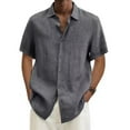 thumbnail image 1 of Men's Cotton Linen Shirt Long Sleeve Casual Lightweight Tops Solid Button Up T-Shirts S-XXL Big & Tall Size, 1 of 5