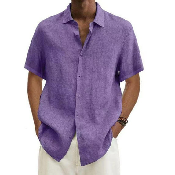 Men's Cotton Linen Shirt Long Sleeve Casual Lightweight Tops Solid Button Up T-Shirts S-XXL Big & Tall Size