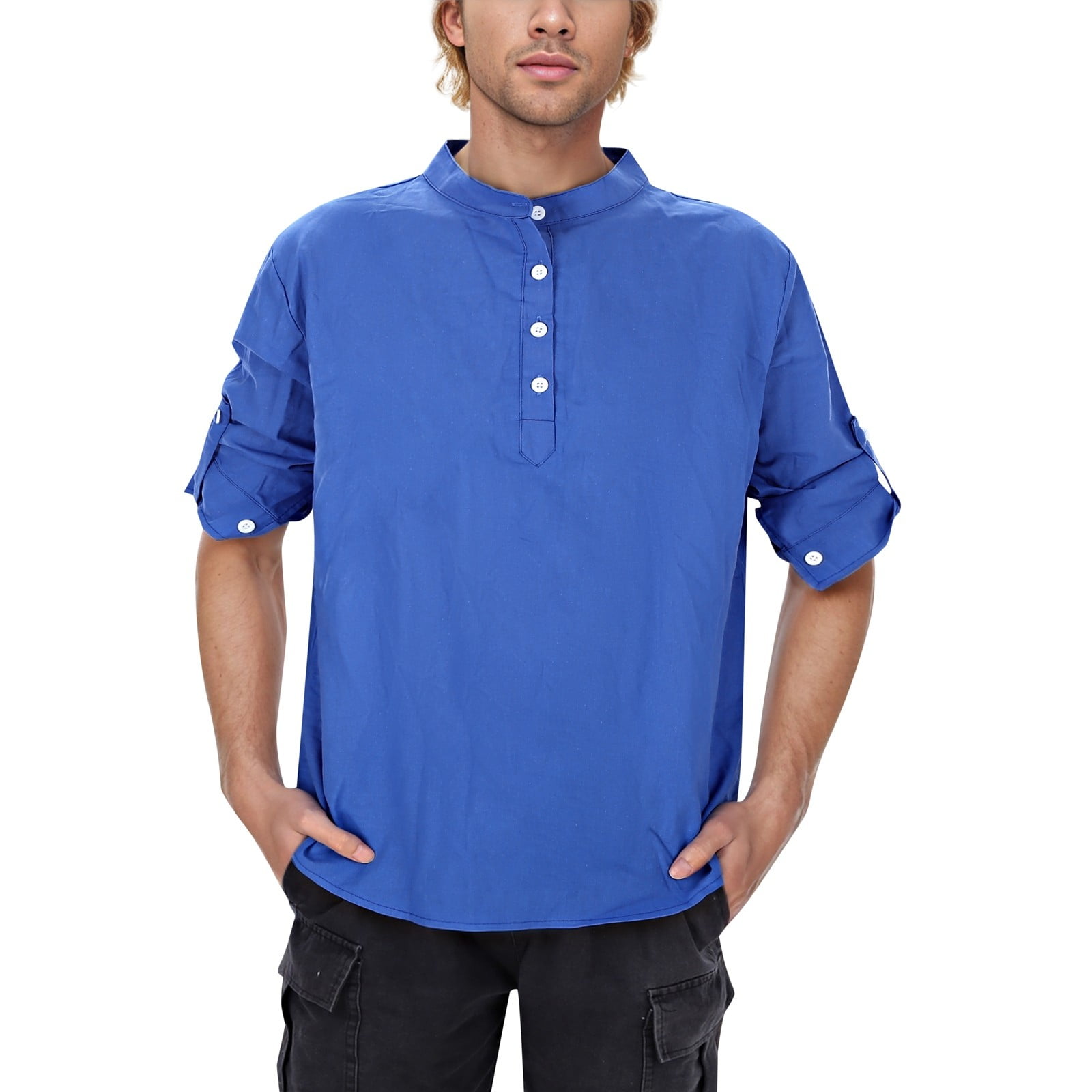 COOFANDY Men's Long Sleeve Linen Shirt - Casual Cotton Linen Button Down, Untucked Fit For Summer & Beach