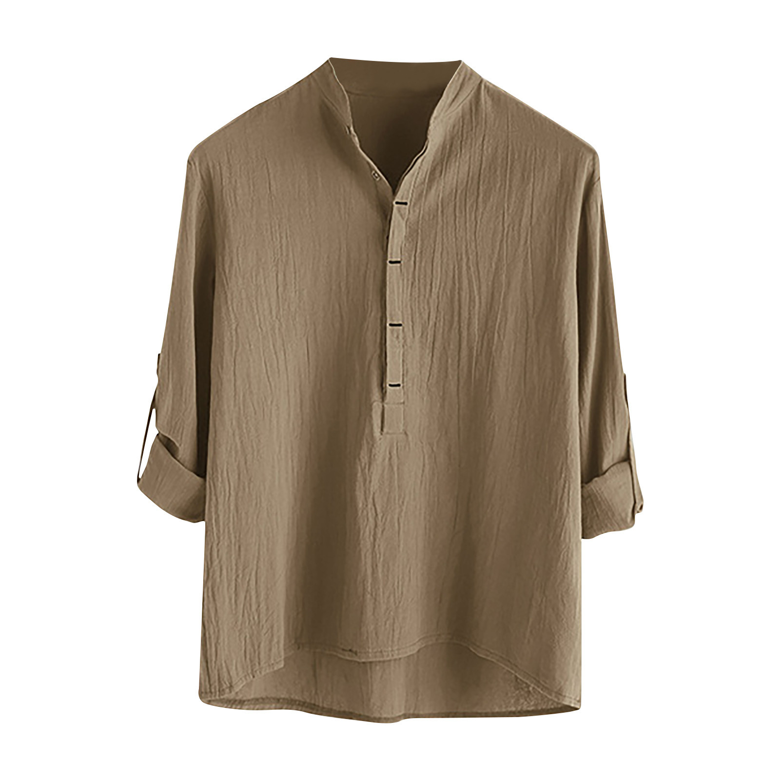 Men's Cotton Linen Shirt Long Sleeved Standing Neck Button Up Shirts ...