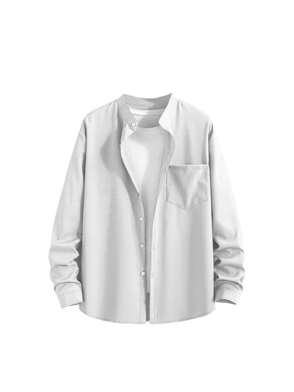 Men's Cotton Linen Shirts Long Sleeve Cardigan Button Up Henley Shirt Plain Open Front Cardigans Regular Fit T-Shirt Casual Summer Outwear Holiday Wedding Tops