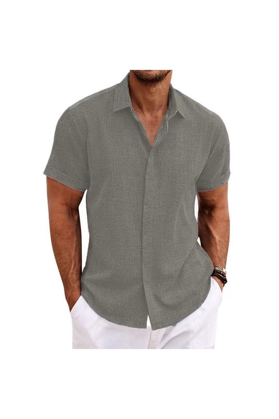 Men's Cotton Linen Shirts Short Sleeve Casual Shirts Button Down Shirt for Men Beach Summer Wedding Shirt BR S