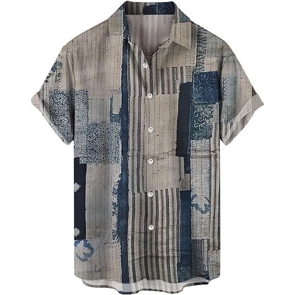 Men's Cotton Linen Shirts Short Sleeve Summer Floral Button Down Hawaiian Shirt Relaxed-Fit Vintage Casual Beach Tops
