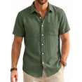 thumbnail image 1 of Men's Cotton Linen Short Sleeve Shirts Casual Button Down Shirts Summer Green Tops with Pocket XL, 1 of 7