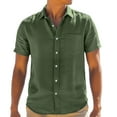 thumbnail image 1 of Men's Cotton Linen Short Sleeve Shirts Casual Button Down Shirts Summer Green Tops with Pocket XL, 1 of 6