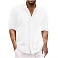 thumbnail image 1 of Men's Cotton Linen Short Sleeve Shirts Men's Fitted Cotton Linen Shirts Casual Lightweight Button Down Shirts Long Sleeve Hippie Beach T Shirts with Pocket Vacation Summer Cuban Guayabera Tops, 1 of 5