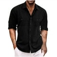 thumbnail image 1 of Men's Cotton Linen Short Sleeve Shirts Men's Fitted Cotton Linen Shirts Casual Lightweight Button Down Shirts Long Sleeve Hippie Beach T Shirts with Pocket Vacation Summer Cuban Guayabera Tops, 1 of 5