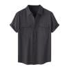Men's Cotton Linen Short Sleeve Shirts with Pockets Casual Lightweight Button Down Shirt Fashion Trendy Blouses Stand Collar Blouse Tops Beach Vacation Summer Tops Dark Gray L