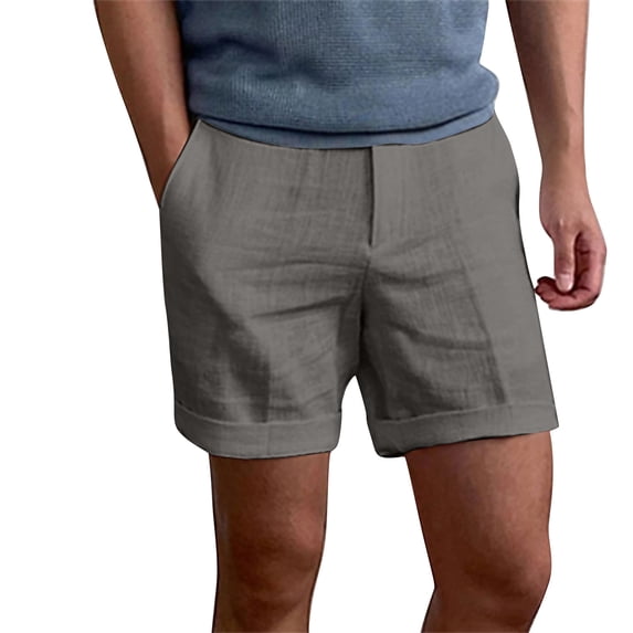 Men's Cotton Linen Shorts Drawstring Elastic Waist Shorts Casual Summer Lightweight Beach Vacation Linen Shorts Flat Front Cotton Linen Daily Wear Outfit with Pockets,Gray L
