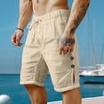thumbnail image 1 of Men's Cotton Linen Shorts Loose Elastic Waist Drawstring Beach Short Mens Casual Solid Plus Size Relaxed Lightweight Breathable Summer Seaside Vacation Short Pants, 1 of 9