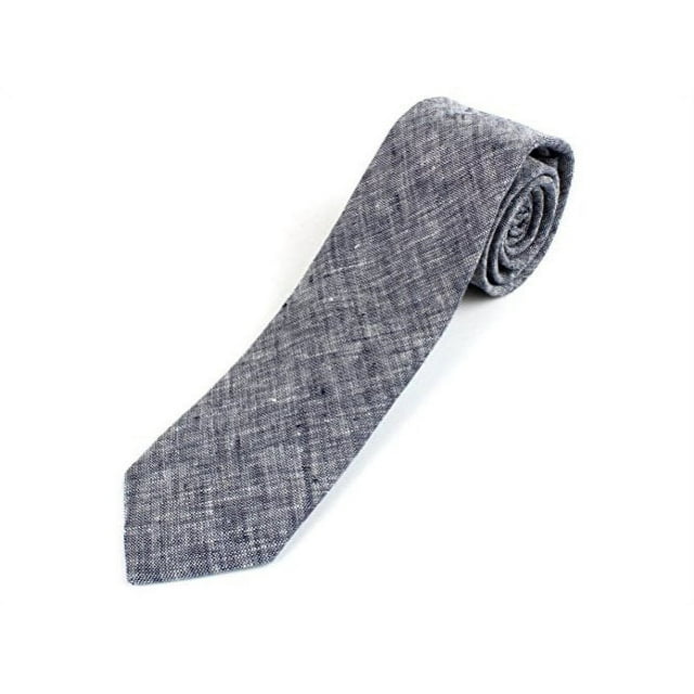 Men's Cotton Linen Skinny Necktie Tie Sand Wash Solor, Dark Blue, Size One Size